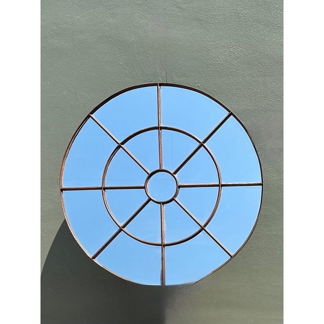 Vintage Round Wrought Iron Large Windowpane Mirror For Sale - Image 16 of 16