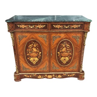 Mid 20th Century Green Marble Top French Two Door Cabinet For Sale