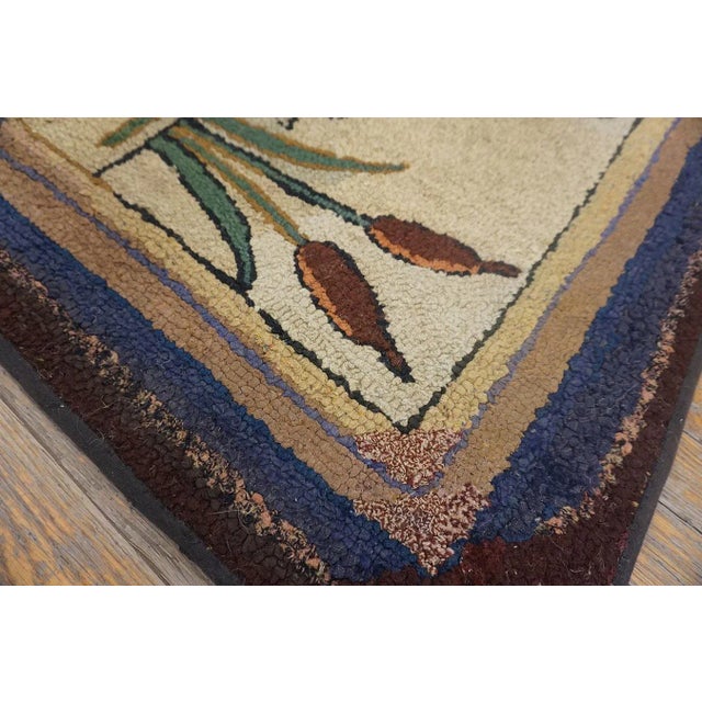 Unique White Ivory Color With Special Animalia Pattern Vintage Pictorial American Hooked Rug For Sale - Image 9 of 11