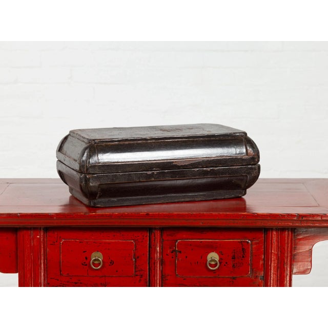 Small Antique Chinese Dowry Basket with Distressed Brown Patina For Sale - Image 4 of 12