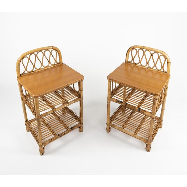 Mid-Century Bedside Tables in Bamboo and Rattan, Italy, 1960s, Set of 2 For Sale - Image 4 of 18