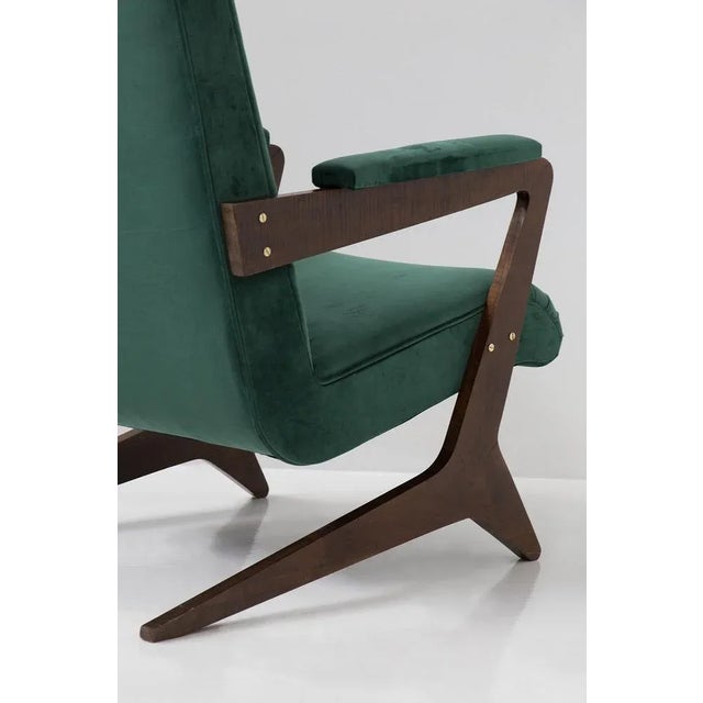 Set of 20th Century Brazilian Green Velvet Armchairs, 1950s For Sale - Image 4 of 12