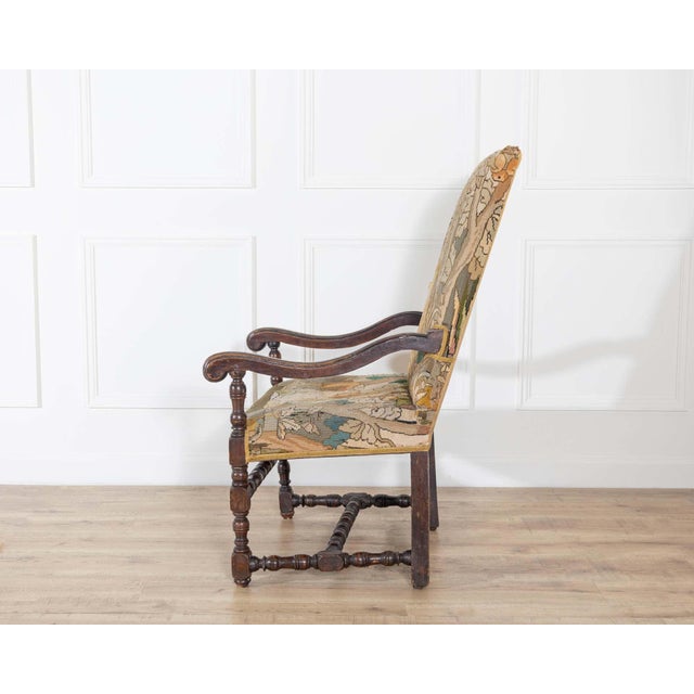 17th-Century French Baroque Walnut Spool Armchair with Petit Point Tapestry For Sale - Image 11 of 15