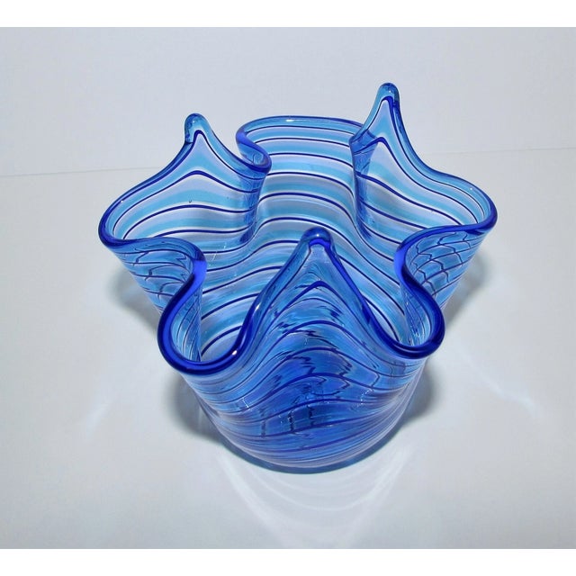 Mid-Century Modern Vintage Murano Style Art Glass Fazzoletto Handkerchief Vase For Sale - Image 3 of 6