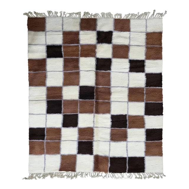 Brown Checkered Moroccan Rug - 9.8 X 8.5 Ft For Sale
