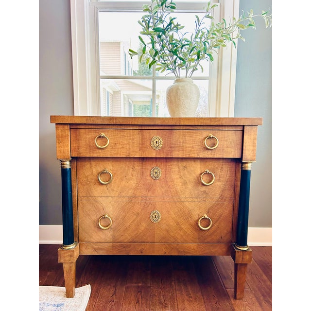 Brown Vintage 1960s Baker Furniture Neoclassical Walnut Chest of Drawers – French Empire Style With Brass Accents & File Drawer For Sale - Image 8 of 9
