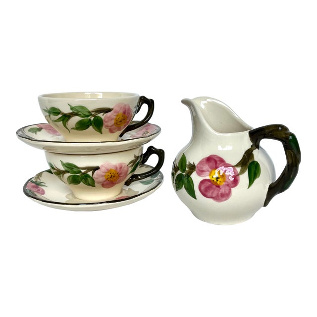 Vintage Franciscan Desert Rose Cups, Saucers, and Creamer For Sale