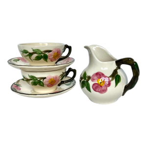 Vintage Franciscan Desert Rose Cups, Saucers, and Creamer