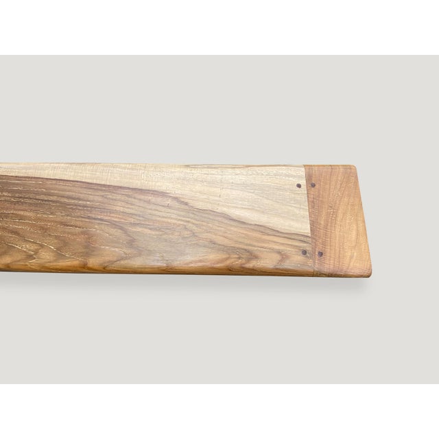 Contemporary Andrianna Shamaris Mid Century Couture Long Teak Wood Bench For Sale - Image 3 of 18