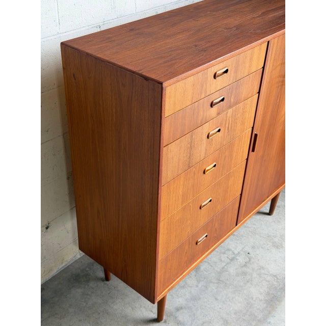 Wood In Style of Arne Vodder Teak Gentlemen’s Chest Wooden Highboy Dresser Denmark Mid-Century Modern 1960s For Sale - Image 7 of 9