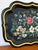 Black metal tole tray with hand-painted flowers and gold surround. Artist signed and dated on back. Please see condition...
