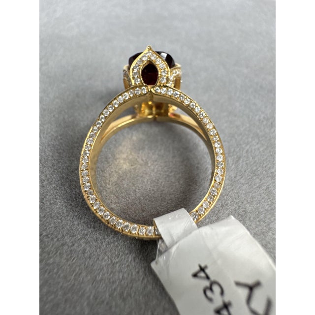 Red 4.69 CTW Mid-Century Style Diamond & Burmese Ruby 18k Yellow Gold Halo Ring, Size 6 For Sale - Image 8 of 10