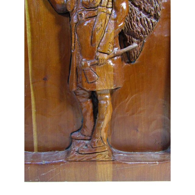 Vintage Hand-Carved Wooden Relief – Frontiersman With Rifle – Signed "Fred 1998" For Sale - Image 4 of 10