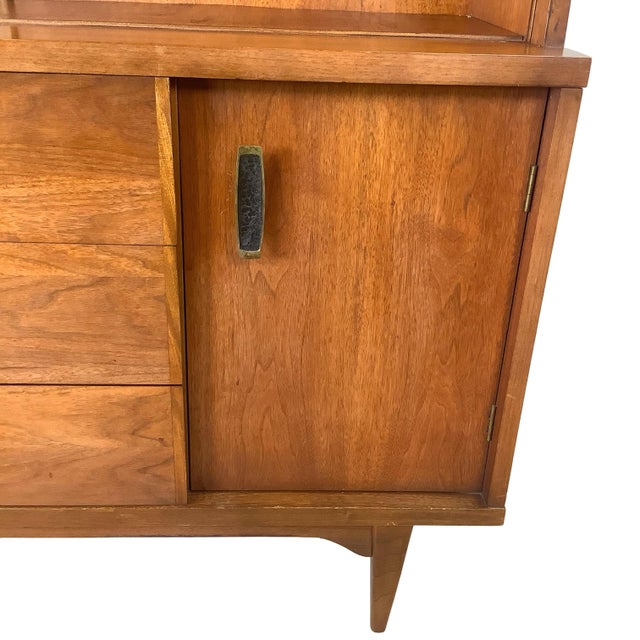 Wood Vintage Mid-Century Modern Walnut Hutch Cabinet With Open Display Shelving For Sale - Image 7 of 18