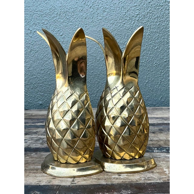 Late 20th Century Vintage Polished Brass Pineapple Bookends - Set of 2 For Sale - Image 5 of 12