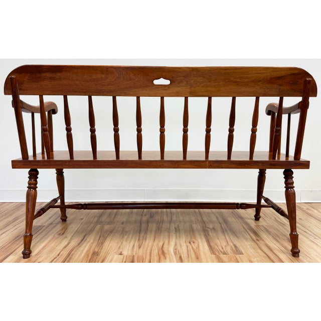 Vintage Amana Made Windsor Style Wood Spindle Back Bench For Sale In Kansas City - Image 6 of 12