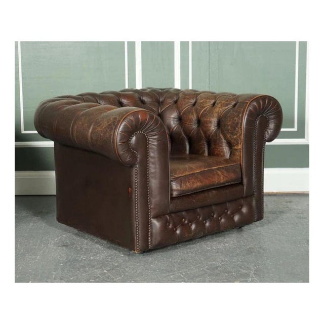 Vintage Brown Leather Chesterfield Club Tub Armchairs, Set of 2 For Sale - Image 6 of 13