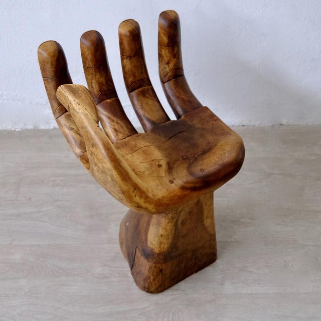 Carved Wooden Sculpture Chair in the Shape of a Hand, 1980s For Sale - Image 16 of 18