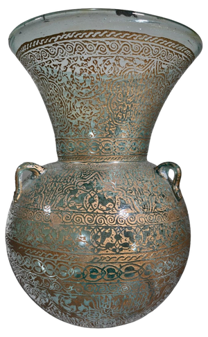 Handblown Mosque Glass Lamp with Gilded with Arabic Calligraphy in the style of Mameluke, 1880s