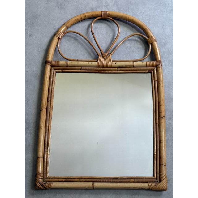 Rattan mirror from the 1960s. Handcrafted in the south of France.