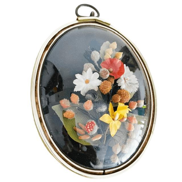 Vintage Artilux France silk flower painting behind domed glass from the 1950s. This vintage wall decoration is a...