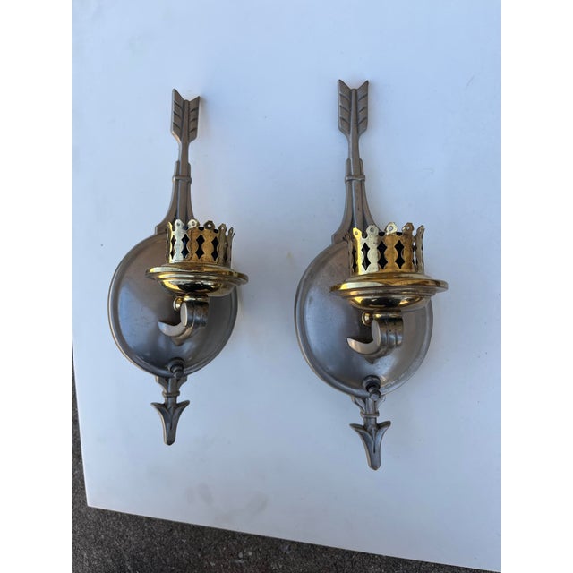 Pair of 1920's Nickel and Brass Wall Light sconces. See condition details.