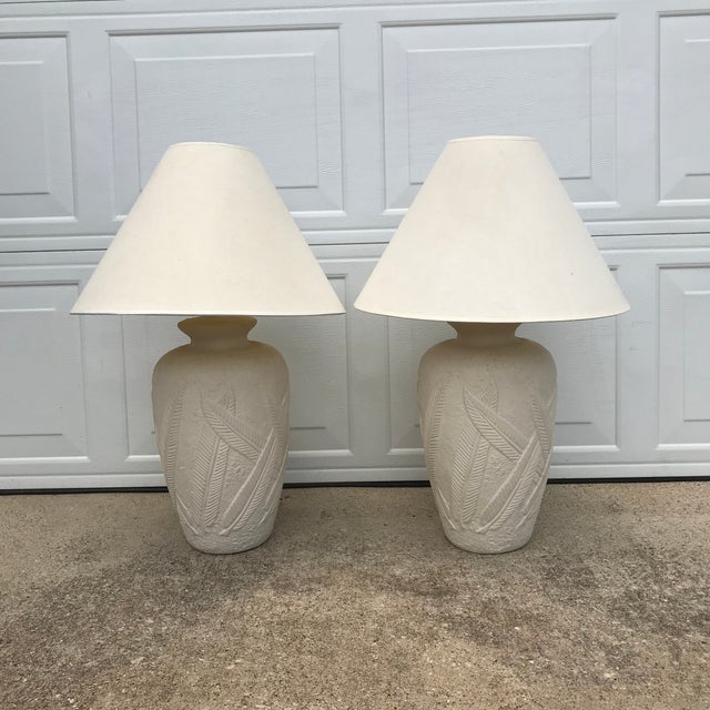 Sculpture Materials Cream Plaster Banana Leaf Lamps - a Pair For Sale - Image 7 of 13