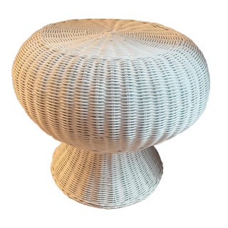 Mid 20th Century White Wicker Mushroom Stool For Sale