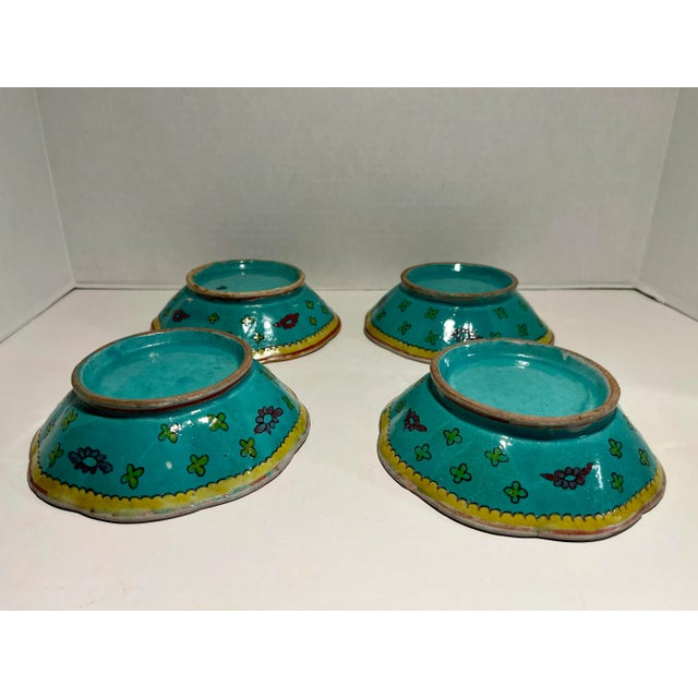 Set of 4 Antique Chinese Porcelain Qing Dynasty Green Bowls Aprox. dimensions: 6.5" diameter x 1 3/4"H Good antique...