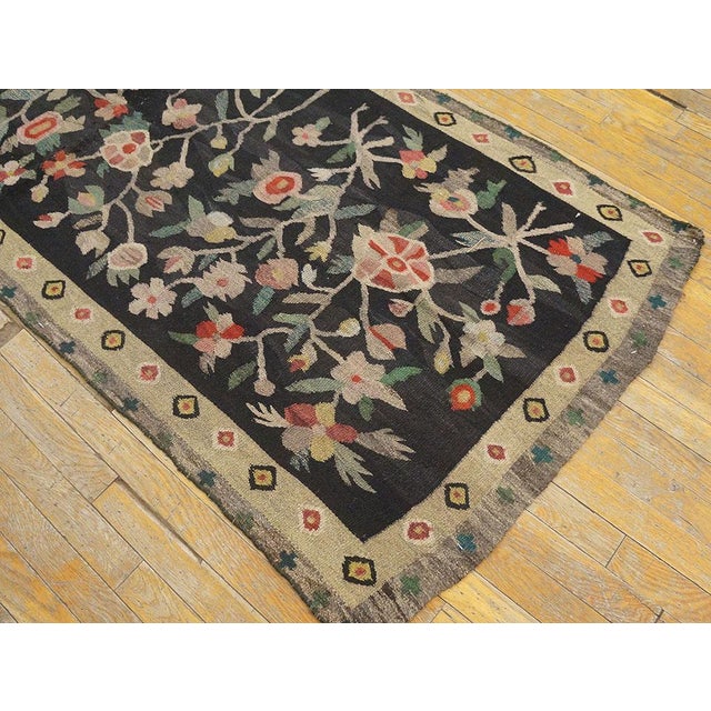 1900s Black Floral Antique European Besserabian Rug 3'0" X 7'3" Handwoven Wool Carpet For Sale In New York - Image 6 of 6