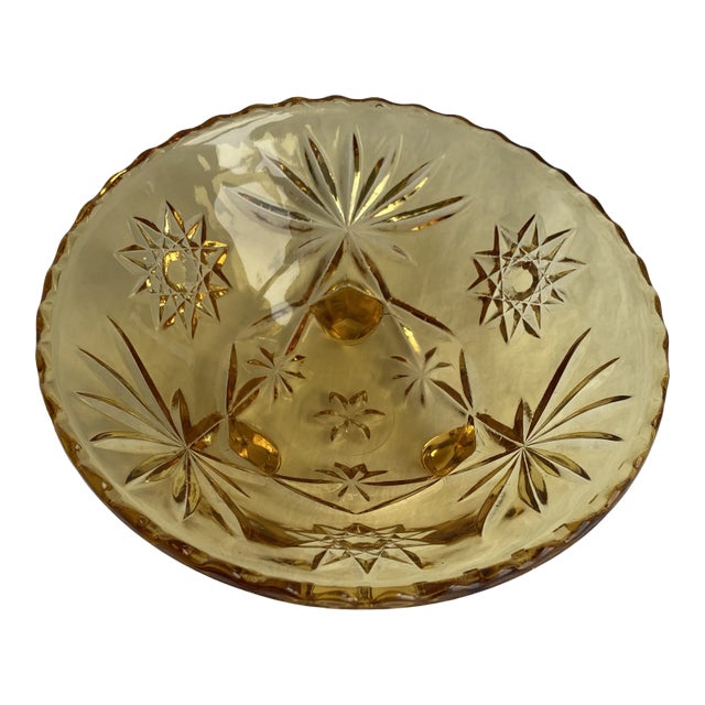 Vintage Anchor Hocking Amber Glass Footed Star of David Candy Dish For Sale