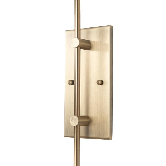 Mid-Century Modern Scalloped Wall Arc Lamp - Weathered Brass, White Linen, Diffuser For Sale In Los Angeles - Image 6 of 7