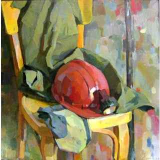 Soviet Art Oil Painting: Ukrainian Artist Moskvitin, Worker's Clothing on Canvas 61-61 For Sale