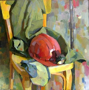 Soviet Art Oil Painting: Ukrainian Artist Moskvitin, Worker's Clothing on Canvas 61-61
