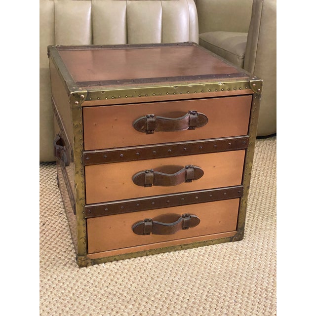 1990s 1990s Side Table Trunk W 3 Drawers Copper & Brass For Sale - Image 5 of 12