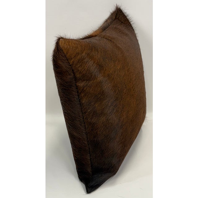 Contemporary Reversible 16” X 16” Premium Brazilian Watusi Cowhide Pillow Cover – Sculptural Spine Composition - Handcrafted by Pablo Sota Designs. For Sale - Image 3 of 11