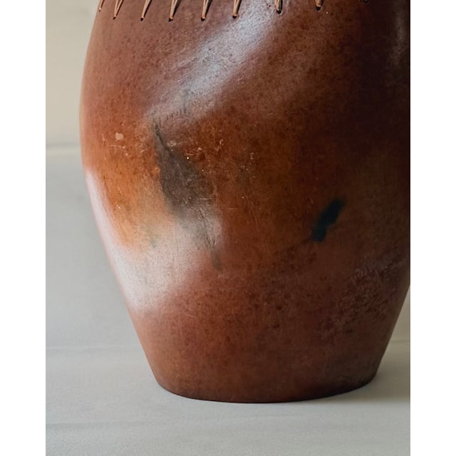 Pair of Vintage Indonesian Ceramic Vessels With Hand-Woven Rattan Rim For Sale - Image 4 of 18