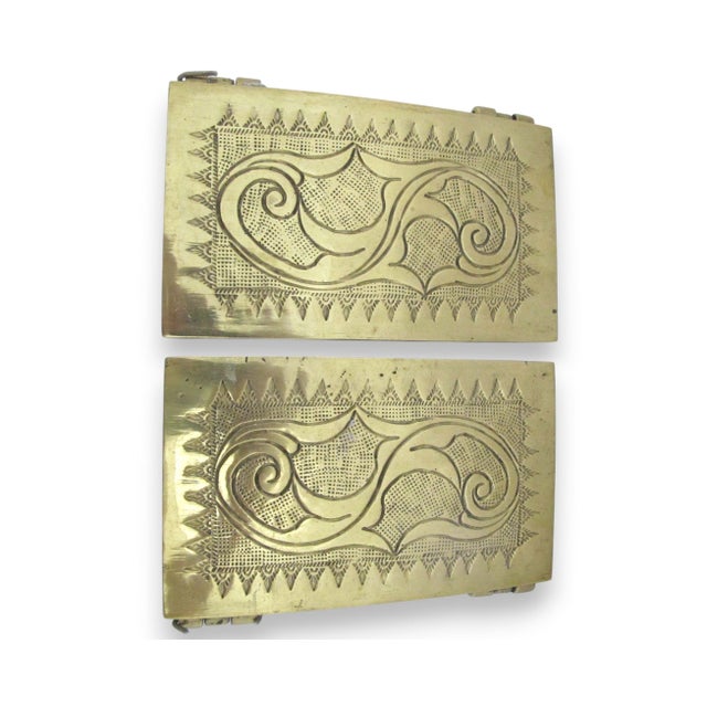 Asian Antique Vintage Betel Nut Engraved Scroll Brass Philippines Snuff Box Pair For Sale - Image 3 of 11