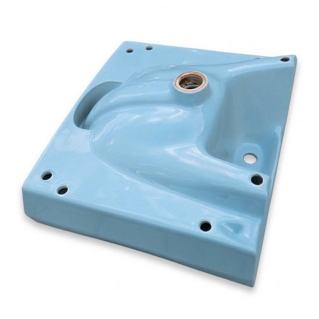 Ceramic 20" Contemporary Atomic Blue Porcelain Bathroom Sink Basin For Sale - Image 7 of 10