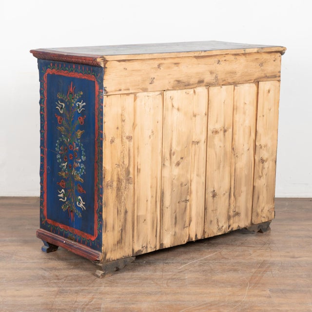 Late 19th Century Original Hand Painted Blue Blanket Chest of Three Drawers From Hungary For Sale - Image 18 of 18