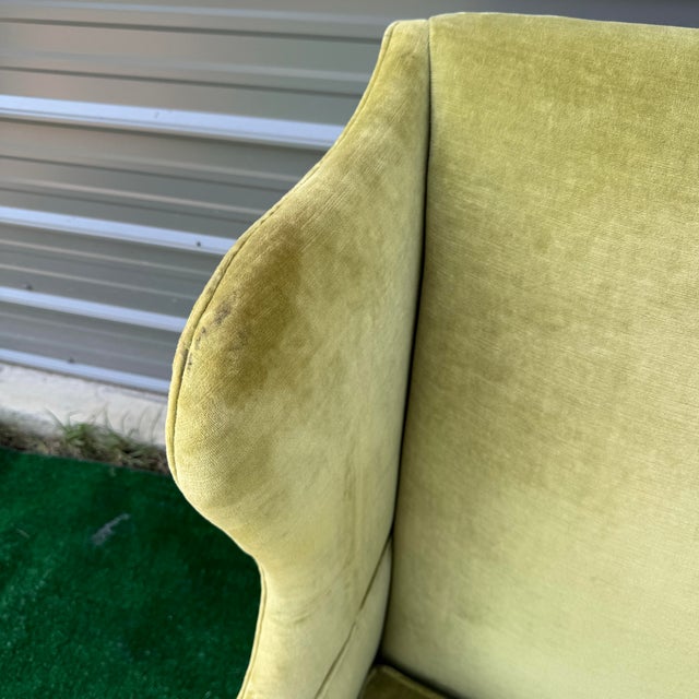 Chartreuse Hickory Chair Company Green Crushed Velvet Wingback Chair For Sale - Image 8 of 12