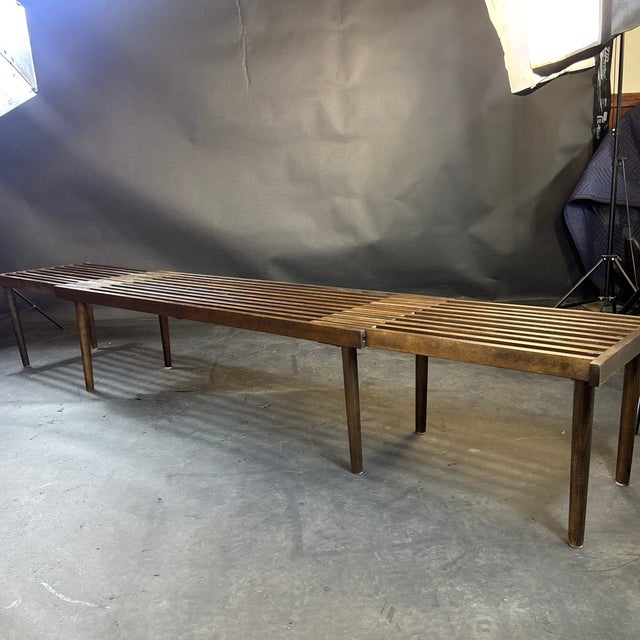 Mid 20th Century Mid Century John Keal Walnut Expandable Slated Bench For Sale - Image 5 of 12