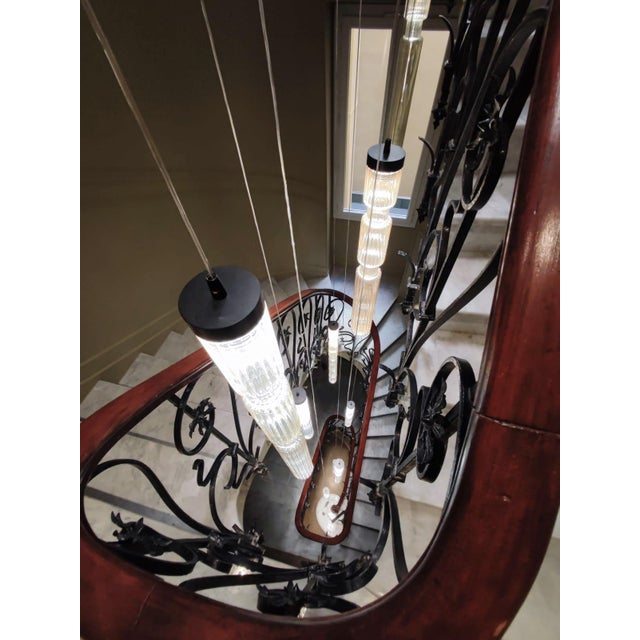 5 lights Sagano collection glass columns on a 60 cm round canopy. Inspired by a Japanese bamboo forest, this collection's...