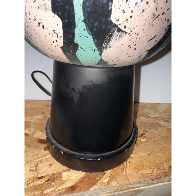 Artful Painting Like Mid Century Modern Turned Pottery Ceramic Lamp For Sale - Image 9 of 10