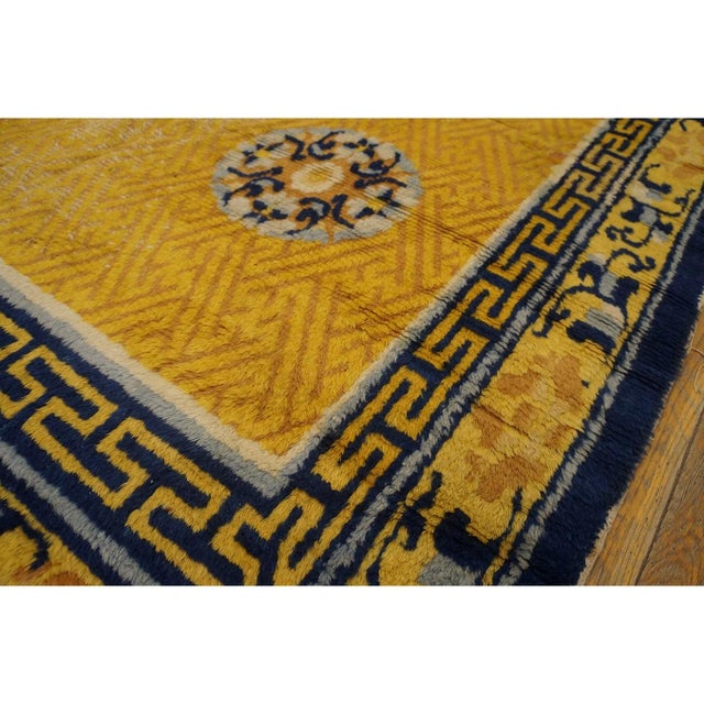 Mustard 1750s Classic Yellow Greek Key Antique Chinese Ningxia Hallway Runner Wool Rug For Sale - Image 8 of 10