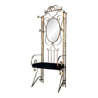 Italian Hollywood Regency Faux - Bamboo Chinoiserie Hall Tree With Mirror and Bench For Sale