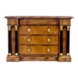 French Empire Revival Mahogany Chest of Drawers With Ebonized Columns & Ormolu Mounts, Circa 1900 For Sale
