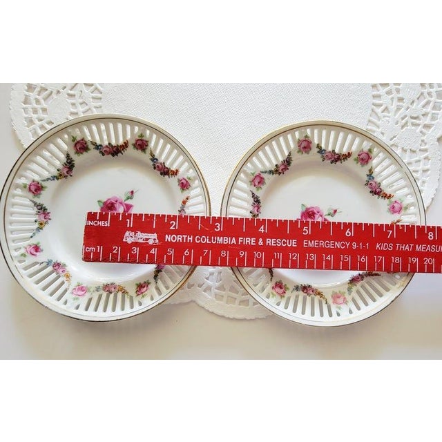 Ceramic Pair of Vintage Pastry Dish Bavaria Germany Reticulated Small Plates Berry~Dessert~Saucer Decorative Plates, Wall Hanging Fine China 4.75 For Sale - Image 7 of 7