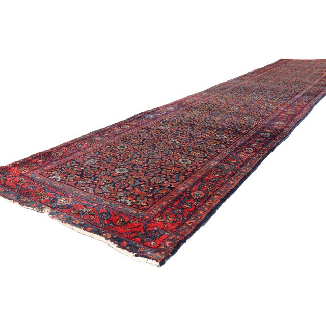 79692 Antique Persian Senneh Rug, 03'05 x 17'01. The Midnight Garden: An Antique Persian Senneh Masterpiece of Garden...