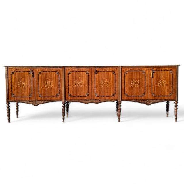 Early 20th Century Antique Italian Buffet, Sideboard, Marble Top, Inlaid Wood For Sale - Image 5 of 9